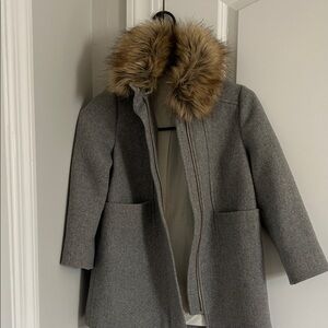 J. Crew Kids Gray Pea Coat with Faux Fur Collar